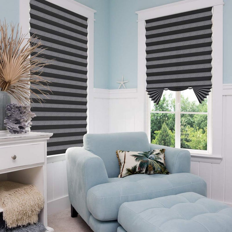 SEEYE Light Filtering Temporary Blinds Cordless Shades Fabric Pleated Fabric Shade Easy to Cut and Install, 48" W x 72" L - 2 Pack, Black, with 4 Clips - Image 4